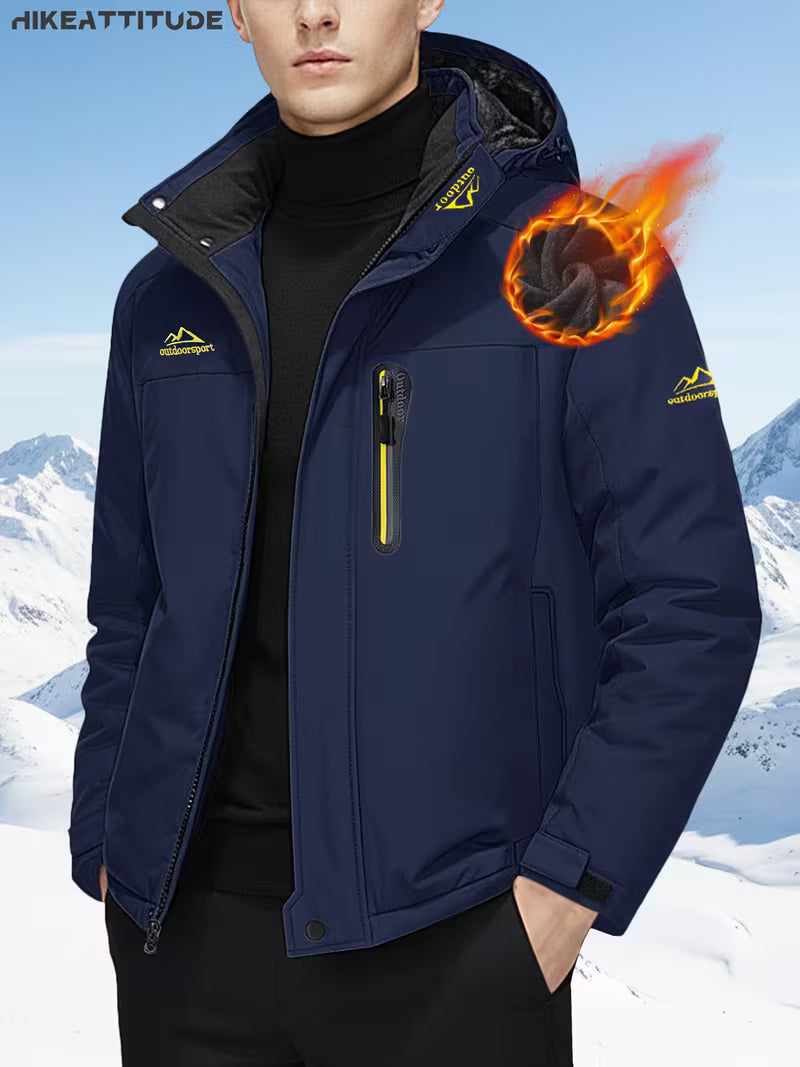 Men's Winter Thickened Snow Ski Jacket-Windproof High Quality Sports Casual Coat with Fleece Lined Warmth Detachable Hood Adjustable Cuffs High Quality Zipper Pockets Design - Ideal for Skiing, Hiking, Camping, Outdoor Winter Activities