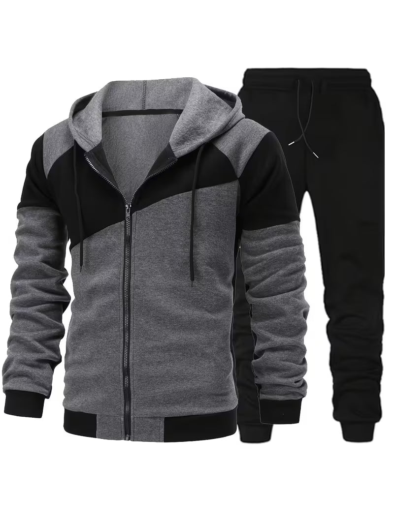 Men’s 2-Piece Fleece Zip Tracksuit Set – Heavyweight Casual Hoodie & Athletic Joggers