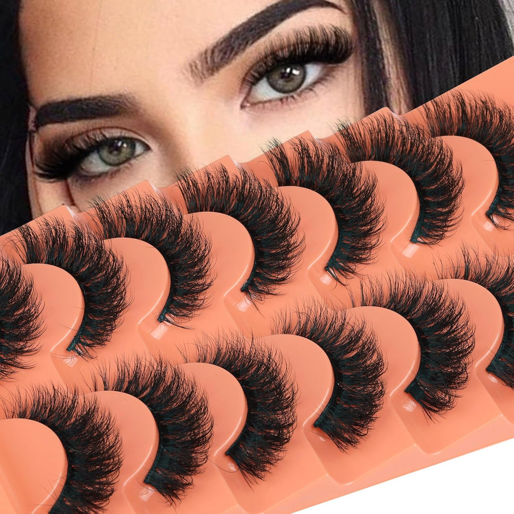 Fluffy Volume False Eyelash Cat Eye Lashes Thick Fake Eyelashes Dramatic Faux Mink Eyelash 9D Eyelashes 16Mm Eyelashes Pack 7 Pairs Lash Pack