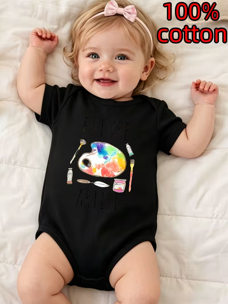 Miss Diva "Little Artist" Graphic Newborn Cotton Bodysuit Onesie