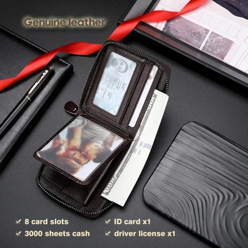 Genuine Cowhide Leather Wallets for Men Brands Luxury Card Wallet Men Card Holders with Coin Pocket Rfid Wallets Gifts for Men