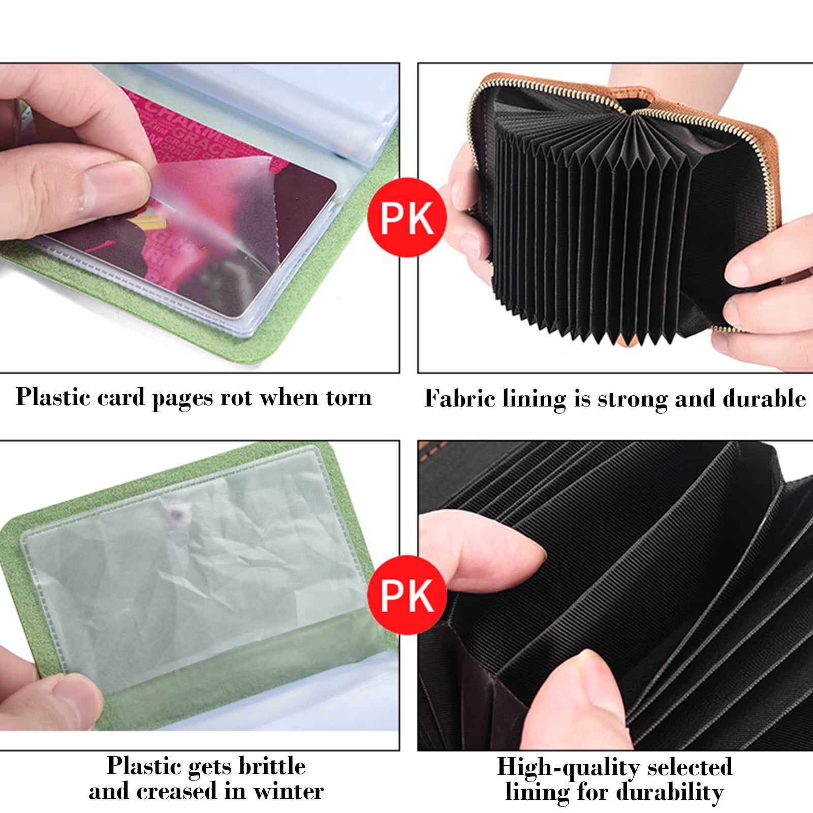Leather Credit Card Holder Wallet RFID Blocking Secure Card Case ID Case Organizer Zipper Wallet,Zipper Card Cases Holder for Women Man Khaki