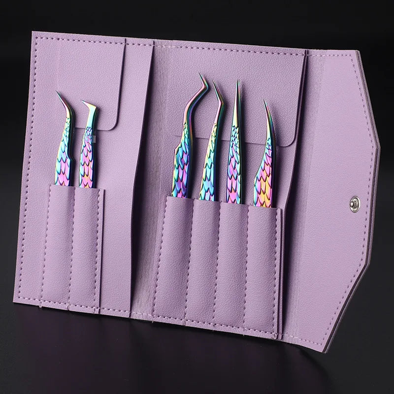 6 Pcs High-Precision False Eyelash Tweezers Set for Beginner Fake Eyelash Extension Individual Curved Strip Nail Art Makeup Tool