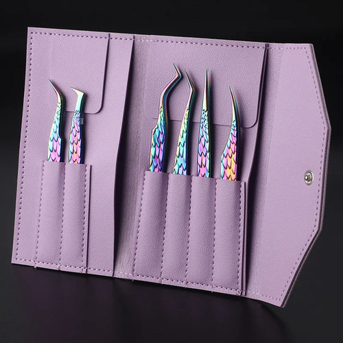 6 Pcs High-Precision False Eyelash Tweezers Set for Beginner Fake Eyelash Extension Individual Curved Strip Nail Art Makeup Tool