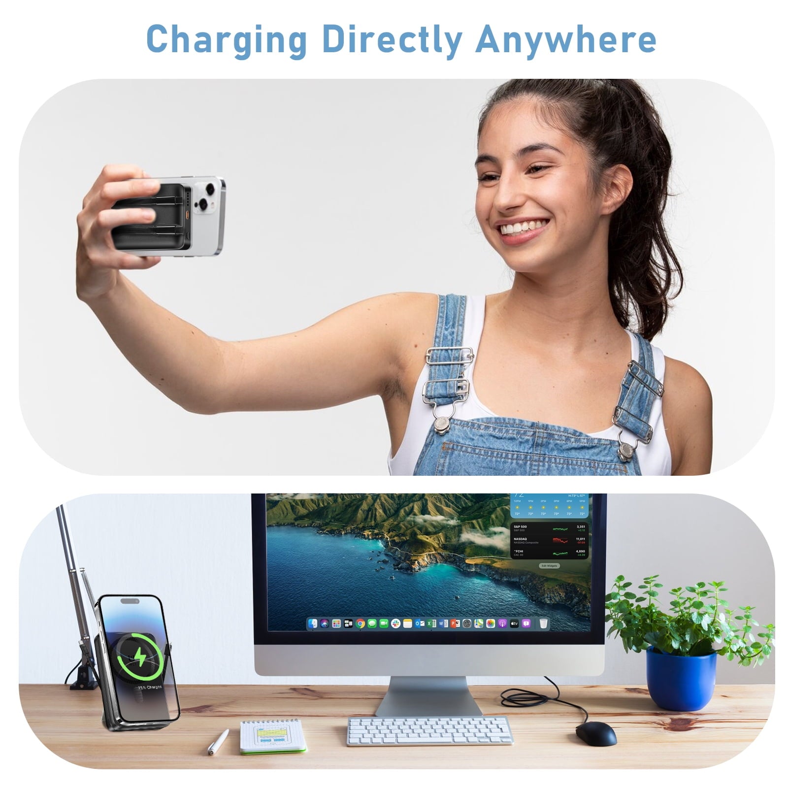 Magnetic Portable Charger, 10000Mah Power Bank with Built in USB-C & Lighting Cable, Foldable Stand 22.5W Fast Charging Battery Pack for Iphone 16/15/14/13/12 Series, Black