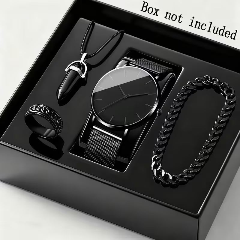 Gentleman Boutique "Aura Executive" 4-Piece Quartz Watch, Bracelet & Necklace Suite