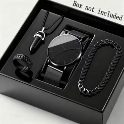 Gentleman Boutique "Aura Executive" 4-Piece Quartz Watch, Bracelet & Necklace Suite