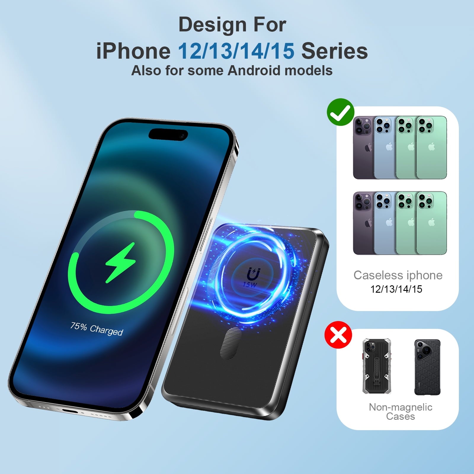 Magnetic Portable Charger, 10000Mah Power Bank with Built in USB-C & Lighting Cable, Foldable Stand 22.5W Fast Charging Battery Pack for Iphone 16/15/14/13/12 Series, Black