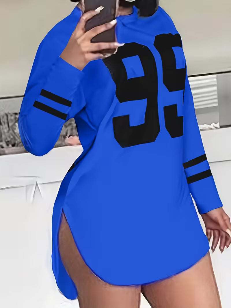 Avenue 99" Casual Over sized Long-Sleeve Blouse/Women's Oversized '99' Number Print Blouse - Long Sleeve Casual Loose Fit Swee Suitable for Year-Round Wear,