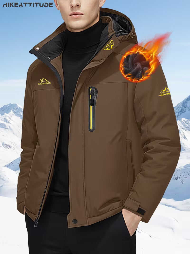 Men's Winter Thickened Snow Ski Jacket-Windproof High Quality Sports Casual Coat with Fleece Lined Warmth Detachable Hood Adjustable Cuffs High Quality Zipper Pockets Design - Ideal for Skiing, Hiking, Camping, Outdoor Winter Activities